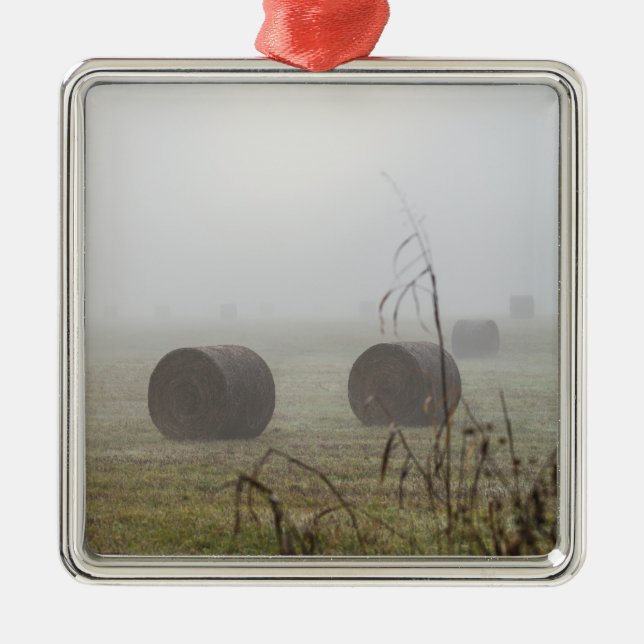 Hay Bales in fog Julgransprydnad Metall (Framsidan)