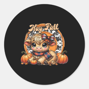 Hay Där Pumkin Highland Cow Fall Autumn Thanksgi Runt Klistermärke