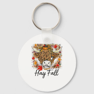 Hay Fall Highland Cow Leopard Thanksgiving Heifer Nyckelring