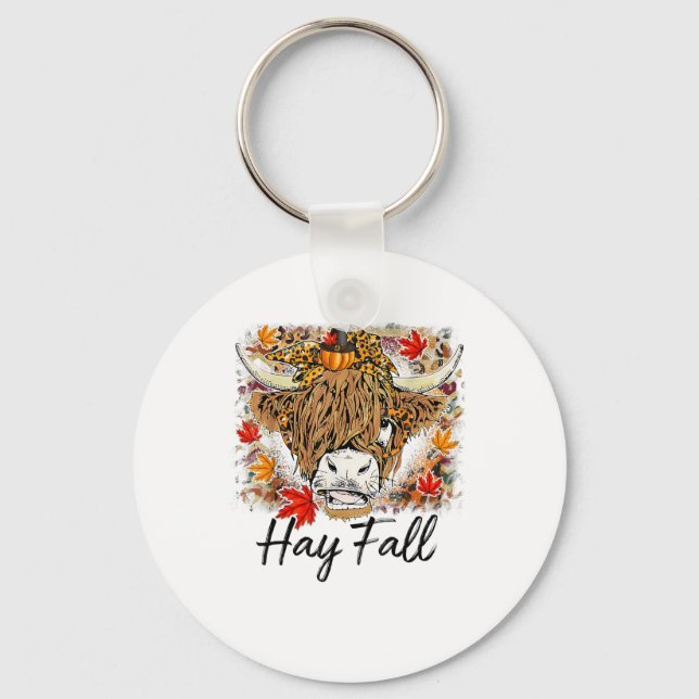 Hay Fall Highland Cow Leopard Thanksgiving Heifer Nyckelring (Framsida)