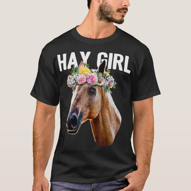 Hay Girl Blommigt Horse  Equestrian T Shirt (Framsida)
