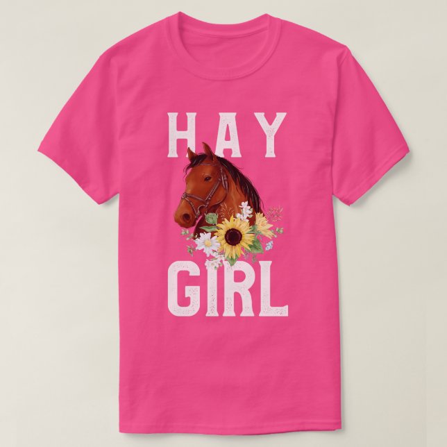 Hay Girl Blommigt Horse  Equestrian T Shirt (Design framsida)