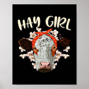 Hay Girl Heifer Farmer Cow Bandana Poster