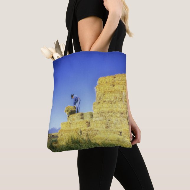Hay Hauling Farm Ranch Cowboy Cowgirl Tote Bag Tygkasse (Närbild)