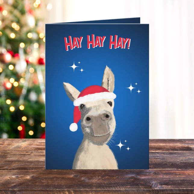 Hay Hay Hay Pun Donkey Santa Hat Helgkort (Skapare uppladdad)