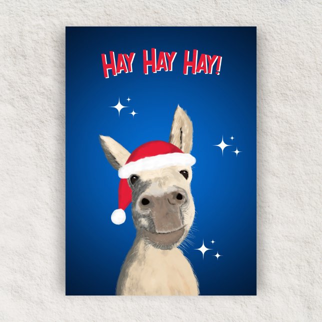 Hay Hay Hay Pun Donkey Santa Hat jul Julkort (Skapare uppladdad)