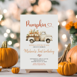 Hay Löv Pumpkin Fall Födelsedagsfest White Lastbil Inbjudningar