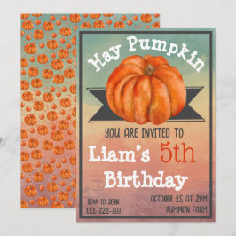 Hay Pumpkin Fall Birthday Party Invitation Inbjudningar