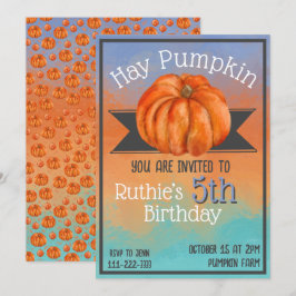 Hay Pumpkin Fall Birthday Party Invitation Inbjudningar