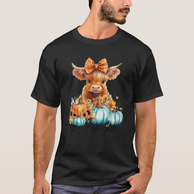Hay s There Pumkin Highland Cow Fall Autumn Thanks T Shirt (Framsida)