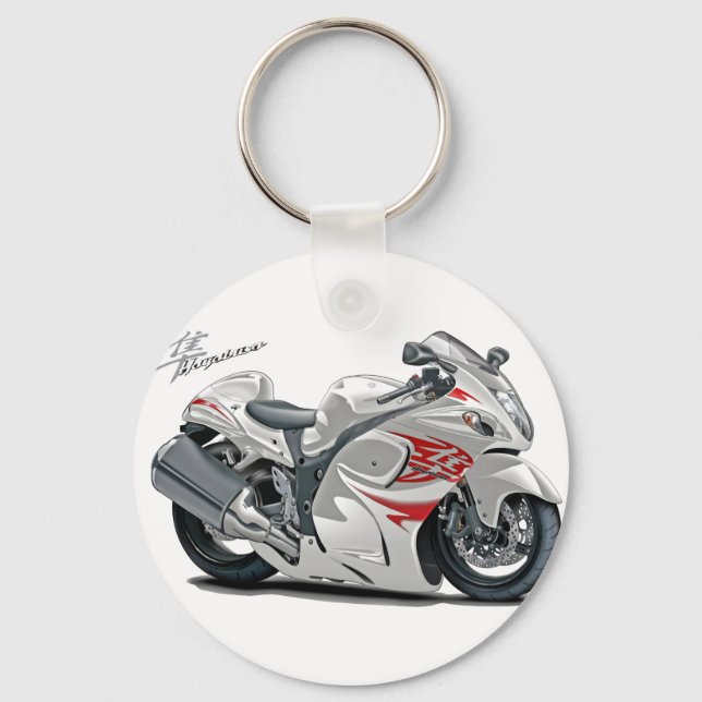 Hayabusa White-Red Bike Nyckelring (Framsida)