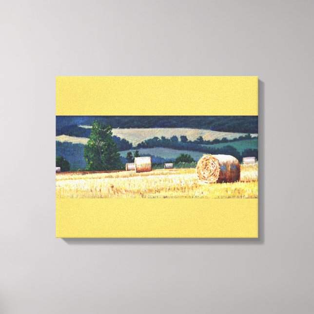 Haybales on hillside oil på canvas (Framsida)