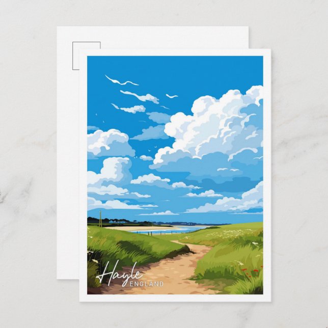 Hayle England Art Travel Vintage illustration Vykort (Fram/baksida)