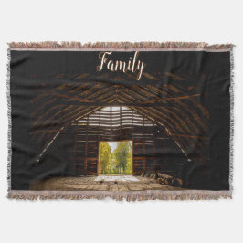 Hayloft of Old Brown Barn med en vy Filt