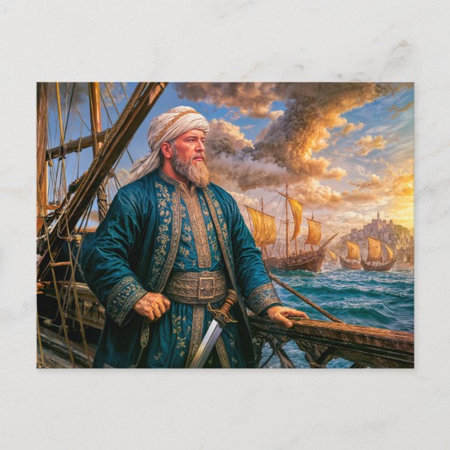 Hayreddin Barbarossa Naval Commander Portrait Vykort (Framsida)
