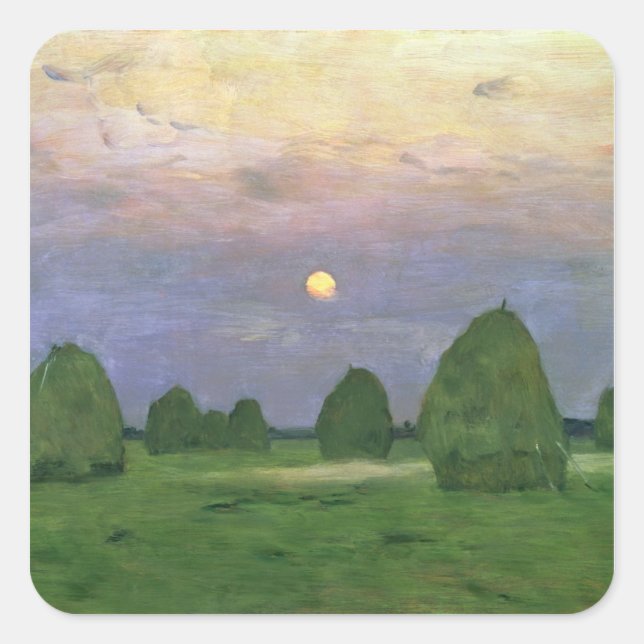 Hayricks i Dusk, 1899 Fyrkantigt Klistermärke (Framsida)
