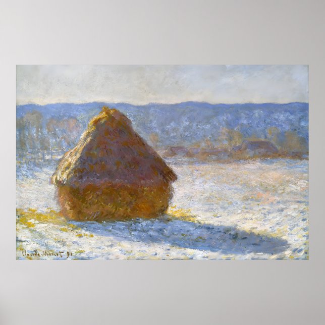 Haystack på morgonen, Snö Effect-Claude Monet Poster (Framsidan)