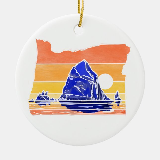Haystack Sten Cannon Beach Line Art Ornament (Framsidan)