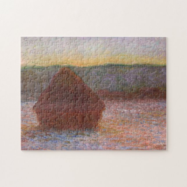Haystack Thaw Sunset Monet Fine Art Pussel (Horisontell)