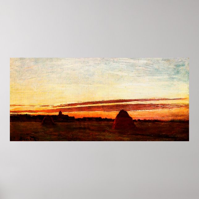 Haystacks at Chailly at Sunrise,1865 Poster (Framsidan)