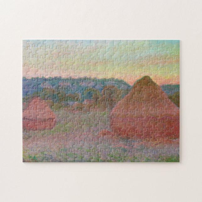 Haystacks End Day Autumn Monet Fine Art Pussel (Horisontell)