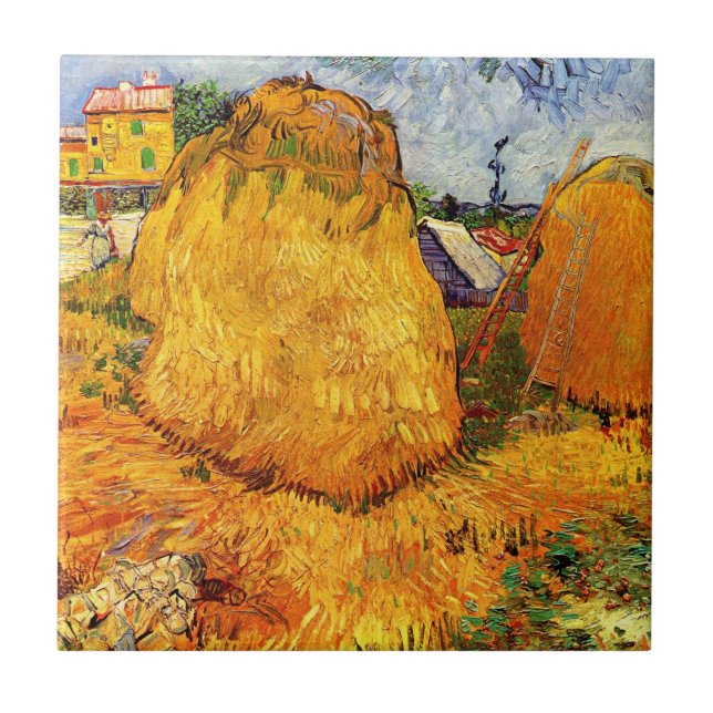 Haystacks i Provence av Vincent van Gogh Kakelplatta (Framsidan)