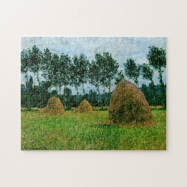 Haystacks Overcast Day Monet Fine Art Pussel (Horisontell)