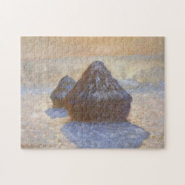 Haystacks Snö Effect Monet Fine Art Pussel (Horisontell)