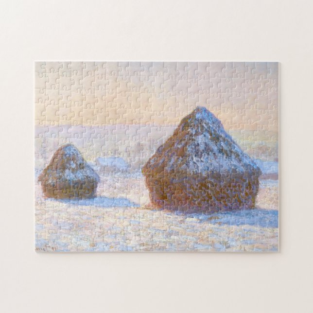 Haystacks Snö Effect Morgonmonet Fine Art Pussel (Horisontell)