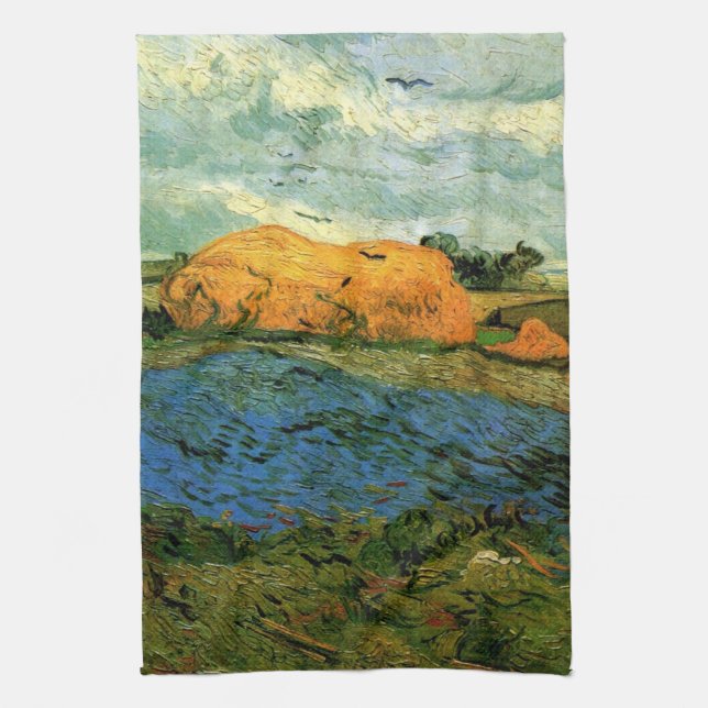 Haystacks Under Rainy Himlar av Vincent van Gogh Kökshandduk (Vertikal)