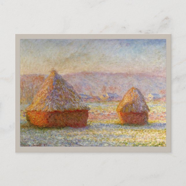 Haystacks, vit frosteffekt av Monet Vykort (Framsida)