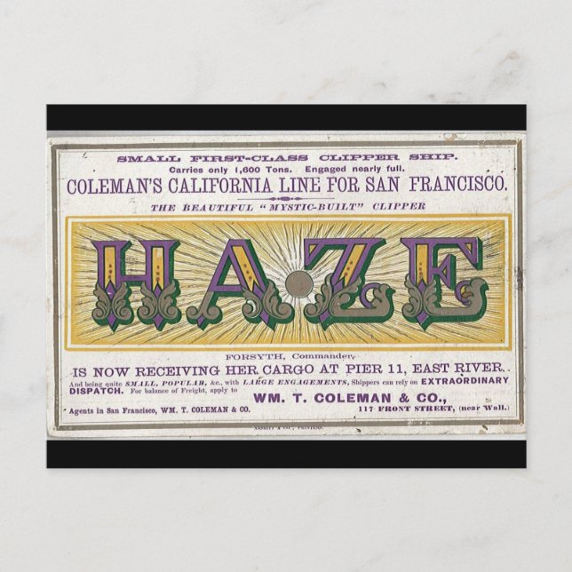 Haze Clipper segelfartyg 1900 Vykort (Framsida)
