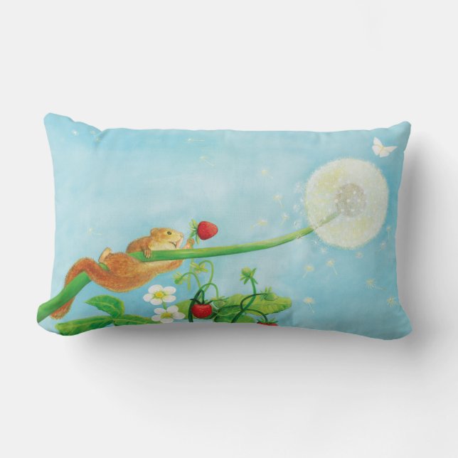 Hazel Dormus, jordgubbar och vild puff Lumbarkudde (Framsida)