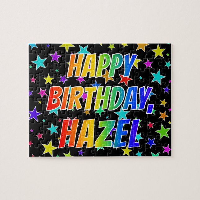 "HAZEL" Första Namn, Roligten "GRATTIS PÅ FÖDELSED Pussel (Horisontell)