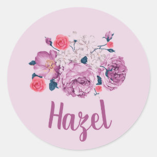 Hazel Namn Blommig Anpassad Vintage Blomma Flickan Runt Klistermärke