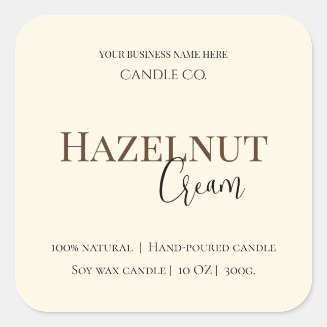 Hazelnöt Cream | Mysig Neutral Sojaljus Etikett (Framsida)