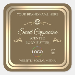 Hazelnut Brown Product Label Guld Ram med Logotyp Fyrkantigt Klistermärke