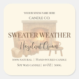 Hazelnut Cream | Cozy Neutral Soy Candle Label Fyrkantigt Klistermärke