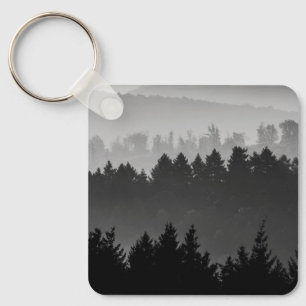 Hazy Forest Backe Black and White Ligcape Photo Nyckelring
