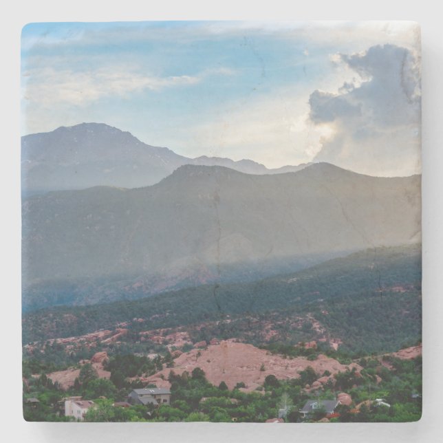 Hazy Pikes Peak Sunset Stone Underlägg (Framsidan)