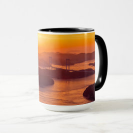 Hazy sunset on Kurushima Kaikyo Bridge and Kurushi Mugg