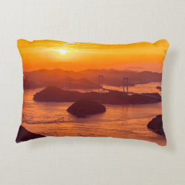 Hazy sunset on Kurushima Kaikyo Bridge and Kurushi Prydnadskudde