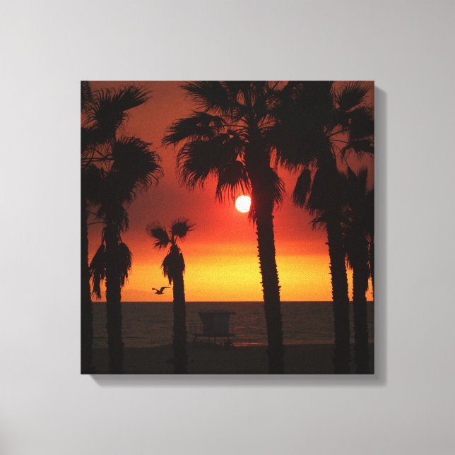 HB Sunset Palms & Måsen  Canvastryck (Framsida)