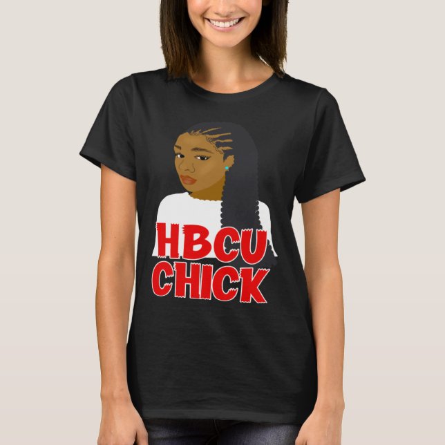 HBCU Chick Red and White Braids Grad or Student T Shirt (Framsida)