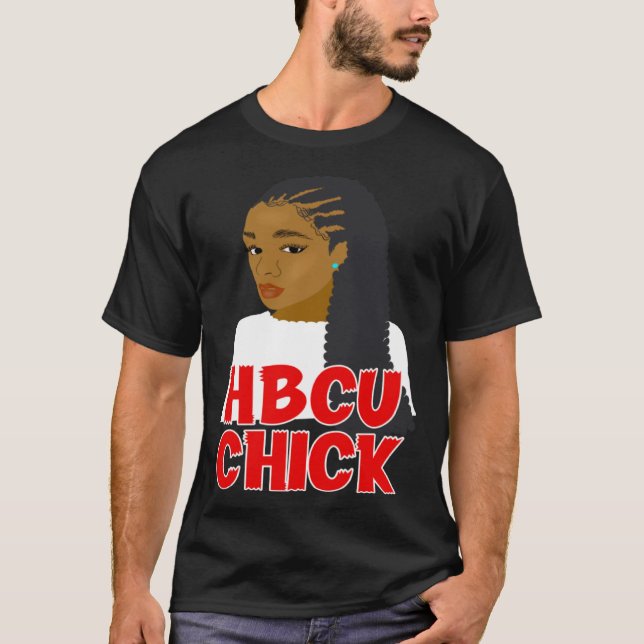 HBCU Chick Red and White Braids Grad or Student T Shirt (Framsida)