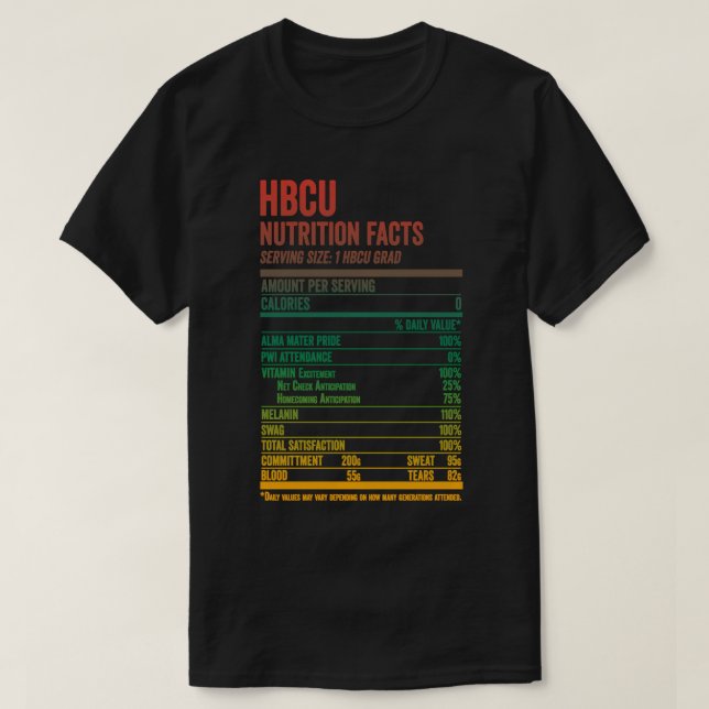 HBCU Nutrition Facts Shirt American Black History T Shirt (Design framsida)