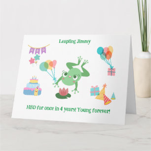 HBD Frog Lily Pad Cake Balloons Hats Design Kort