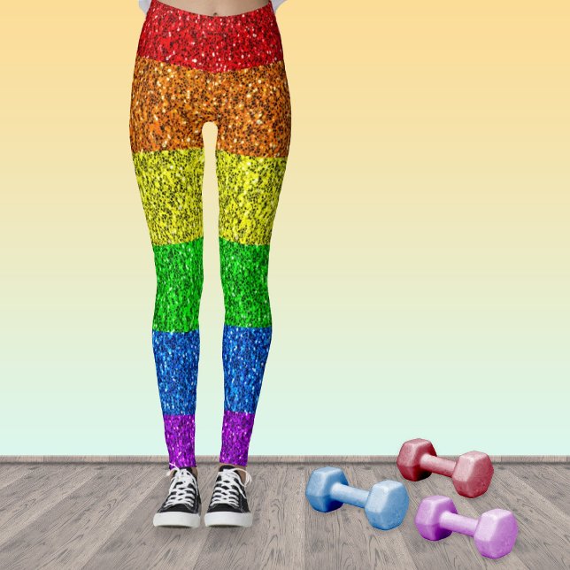 HBT-flagga levande regnbåge glitter gnistrar Leggings (Stand out in the gym with our breathable sparkly LGBT leggings!)