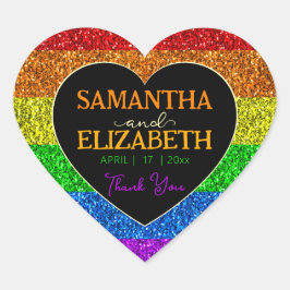 HBT-flagga-regnbåge, hjärta bröllop Tack. Hjärtformat Klistermärke