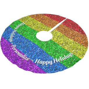 HBT-flagga-vibrerande regnbågssparkler Anpassa Julgransmatta Borstad Polyester